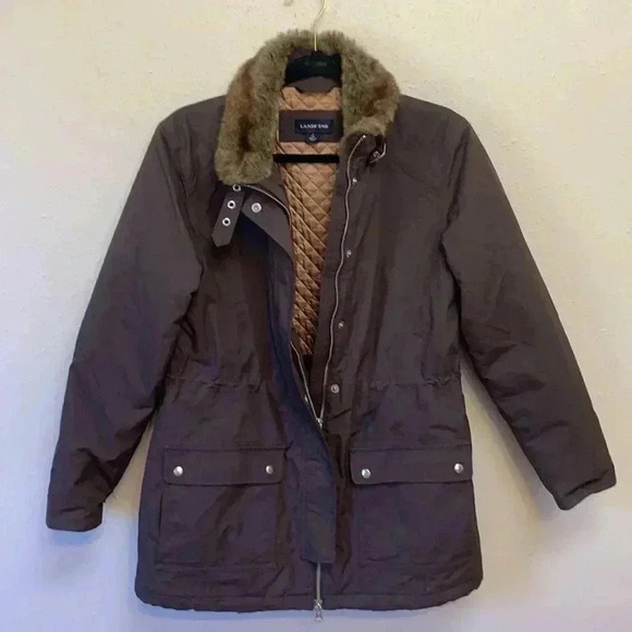 LANDS’ END Women’s Lined Coat w/ Fur Collar - Picture 12 of 12